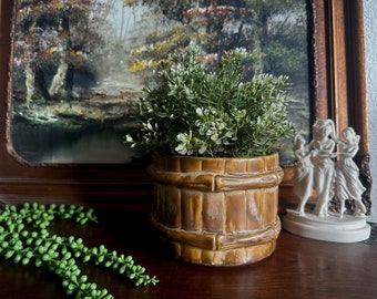 Vintage McCoy Ceramic Rustic Barrel Planter