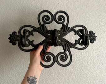 Ornate Heavy Black Wrought Iron Scrollwork Coat Rack