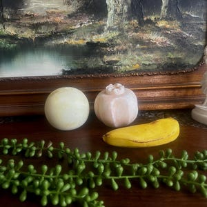 Vintage Italian Hand Carved Alabaster Stone Fruit Collection, Set of Three