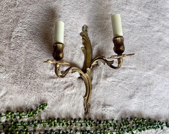 Vintage French Louis XV Gilt Brass Electric Wall Sconce