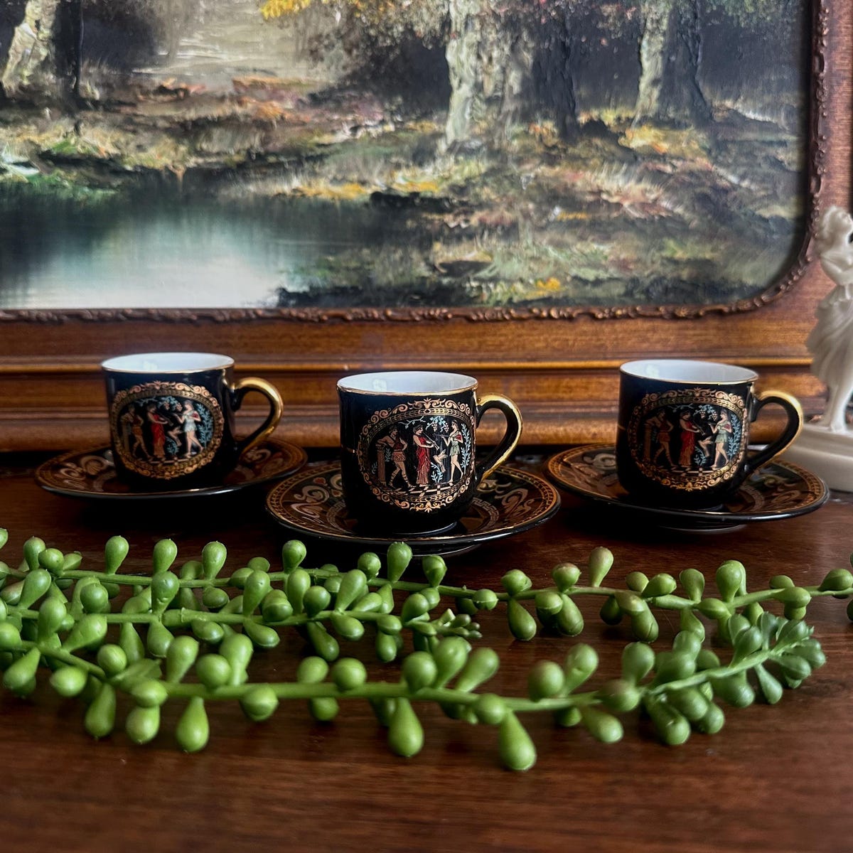 Vintage Greek Porcelain 24K Gold Demitasse Espresso Cups and Saucers, Set of Three - Etsy