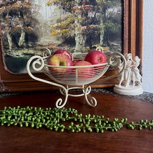 Vintage Distressed Twisted Metal Pedestal Fruit Basket