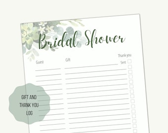 Greenery Bridal Shower Gift and Thank You List Keepsake