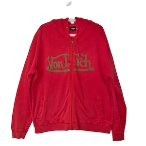 Von Dutch Vintage Kustommade Originals Men&#39;s Red Zip Front Hoodie Size Large