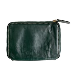 Cartera vintage Goldpfeil de piel verde con cremallera / Hecha a mano en Alemania / Cartera plegable compacta de lujo con ranuras para tarjetas y monedero