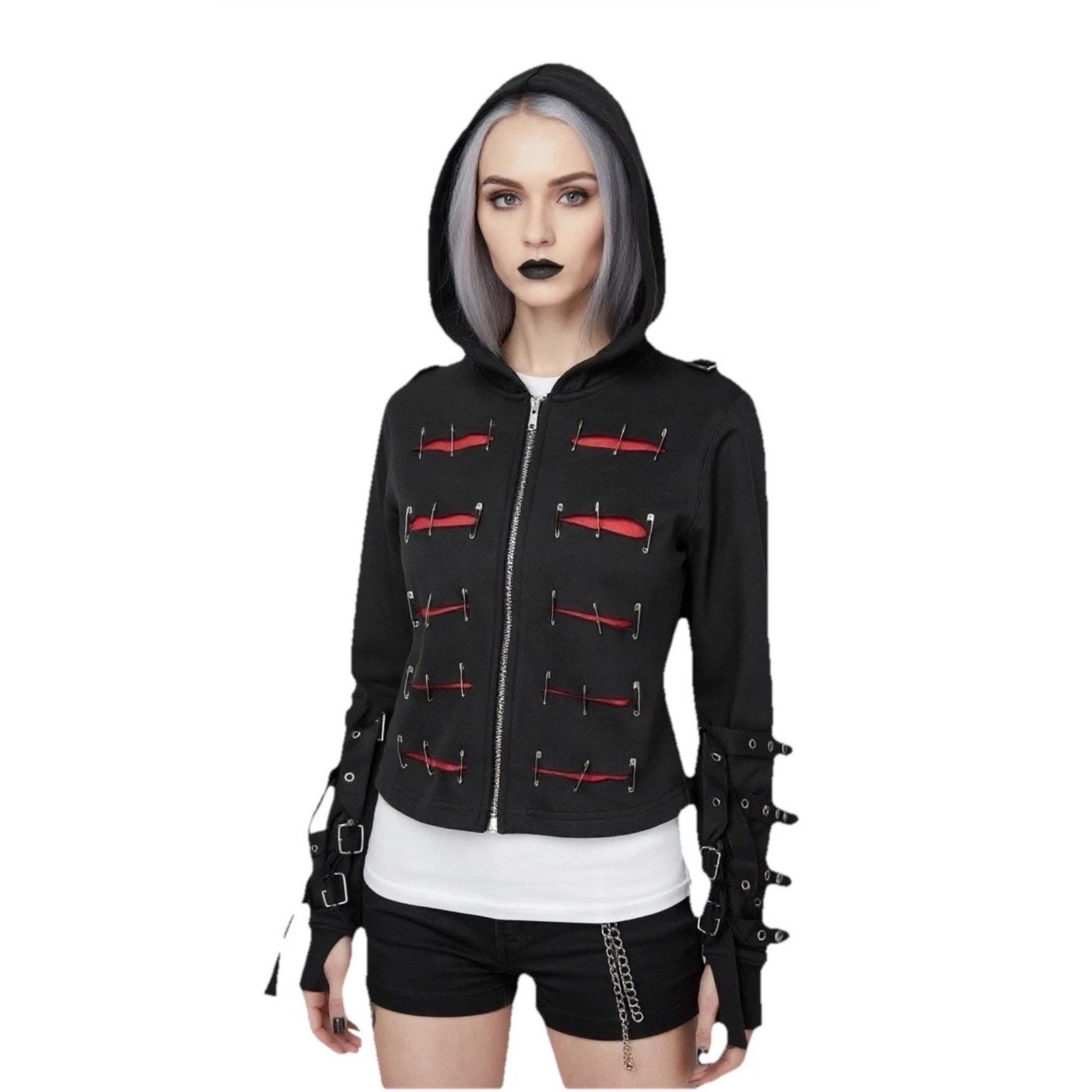 Rare 2000s Sexy Dynamite London S.D.L. Safety Pin Hoodie Black Red