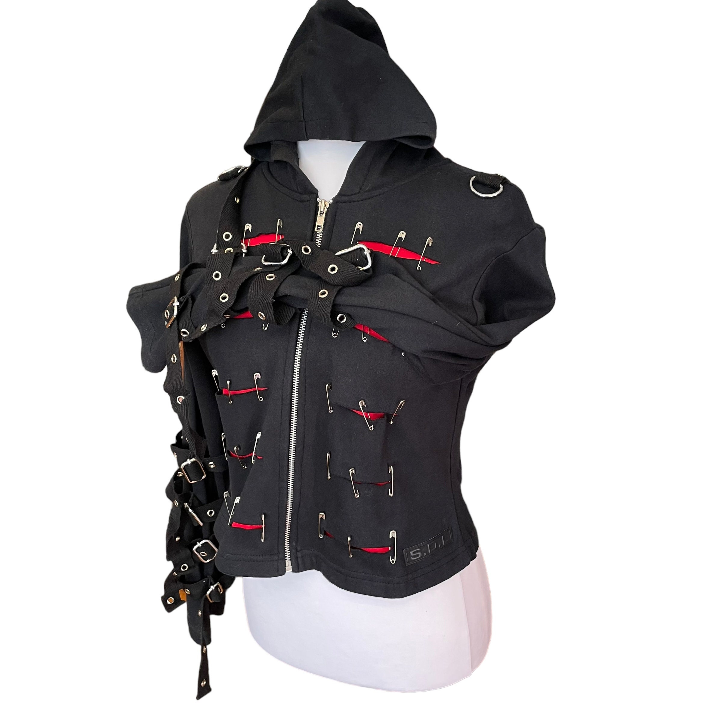 Rare 2000s Sexy Dynamite London S.D.L. Safety Pin Hoodie Black Red