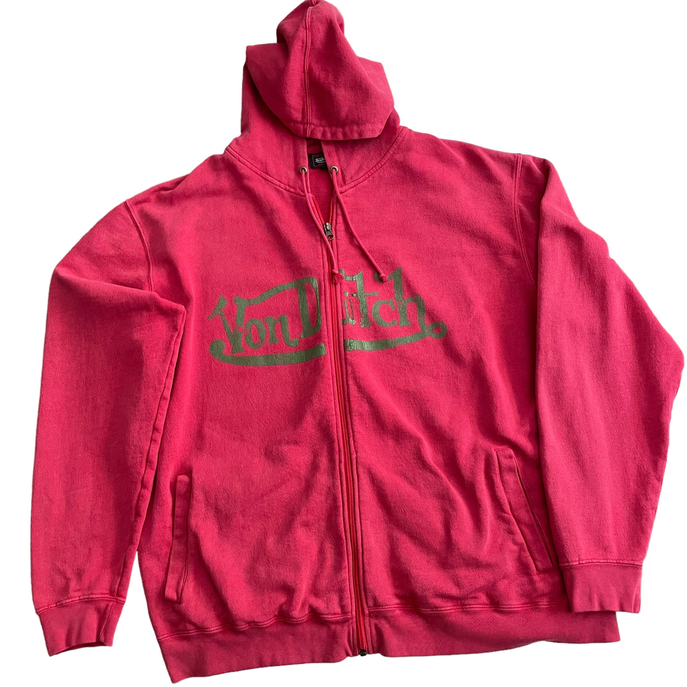Von Dutch☆バックプリントロゴ ジッパー フーディ パーカー Von Dutch Vintage Kustommade Originals Men's Red Zip Front