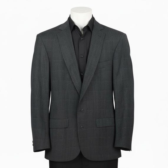 Christian Dior Monsieur, Vintage Christian Dior Monsieur Wool Blazer 42L Charcoal Gray Windowpane Plaid Sport Coat USA Made Tailored Robinson’s California