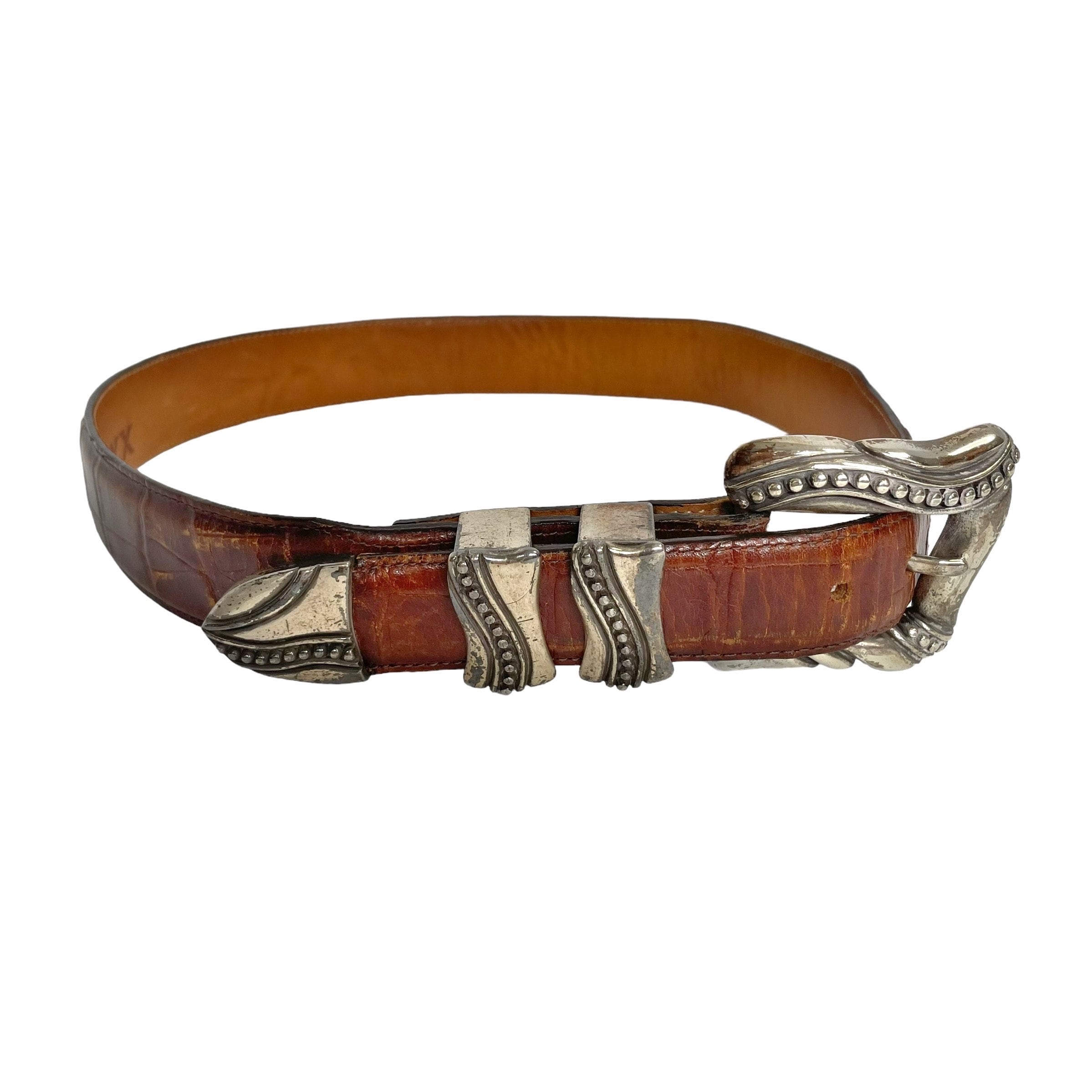 ONYX Vintage 90s Silver Plated Buckle Brown Moc Croc Leather  display picture 1