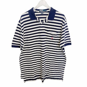 Vintage Polo by Ralph Lauren 90s Navy Striped Men&#39;s Polo Shirt Size XL
