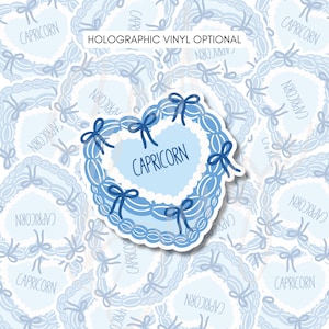 Autocollant vintage Capricorne en vinyle pour gâteau coeur, esthétique, signe du zodiaque, jolis gâteaux rétro, mini gâteaux bleus, coeur pastel pastel, décoration signe astrologique