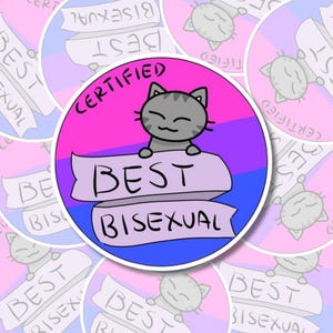 Certified Best Bisexual Vinyl Sticker, Bi Pride Flag Colours, Purple Pink Cute Cat, LGBTQ+ Pride, Positive Pride Support, Laptop Phone Decal