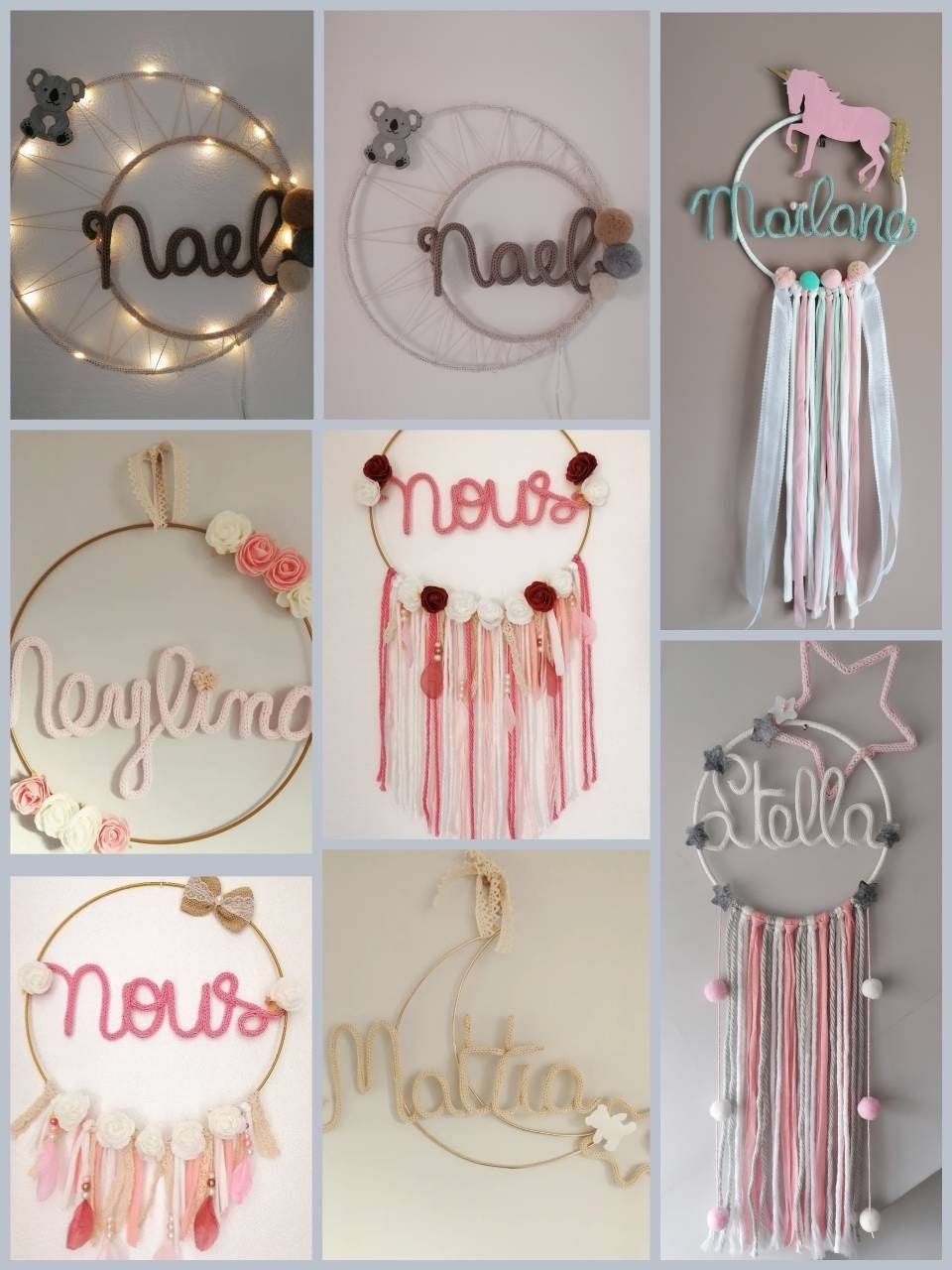 Couronne Bohème Personnalisée avec Prénom en Tricotin, Décoration Tricotin