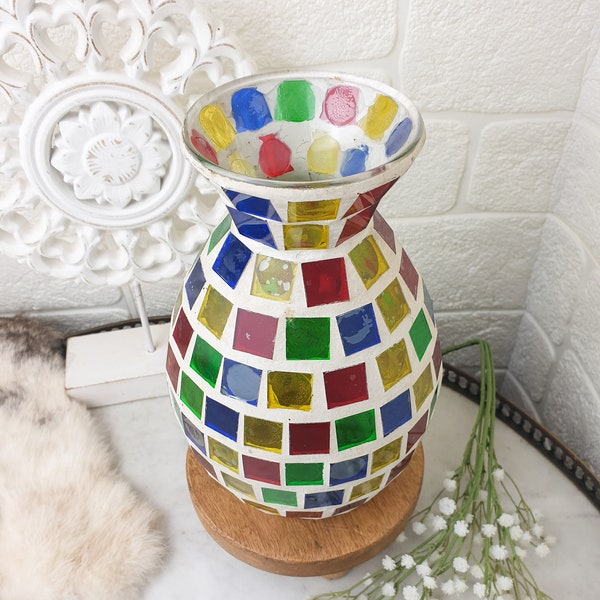 Vase mosaïque - vase forme géométrique  - vase multicolore vintage