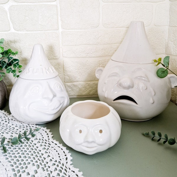 Ensemble de trois pots anthropomorphe oignon et ail vintage