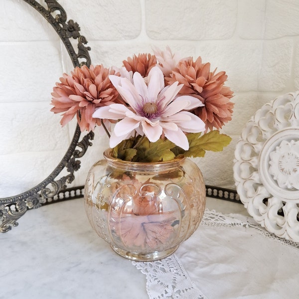 Petit vase boule vintage verre moulé orange irisé