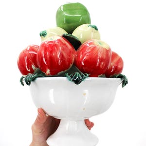 Vintage barbotine trompe l&#39;oeil fruit bowl, barbotine topiary, vintage centerpiece, barbotine ceramic fruit