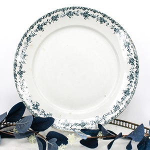 Antique Terre de Fer St Amand Argenton model dish, antique French tableware, Terre de Fer, blue flower dish