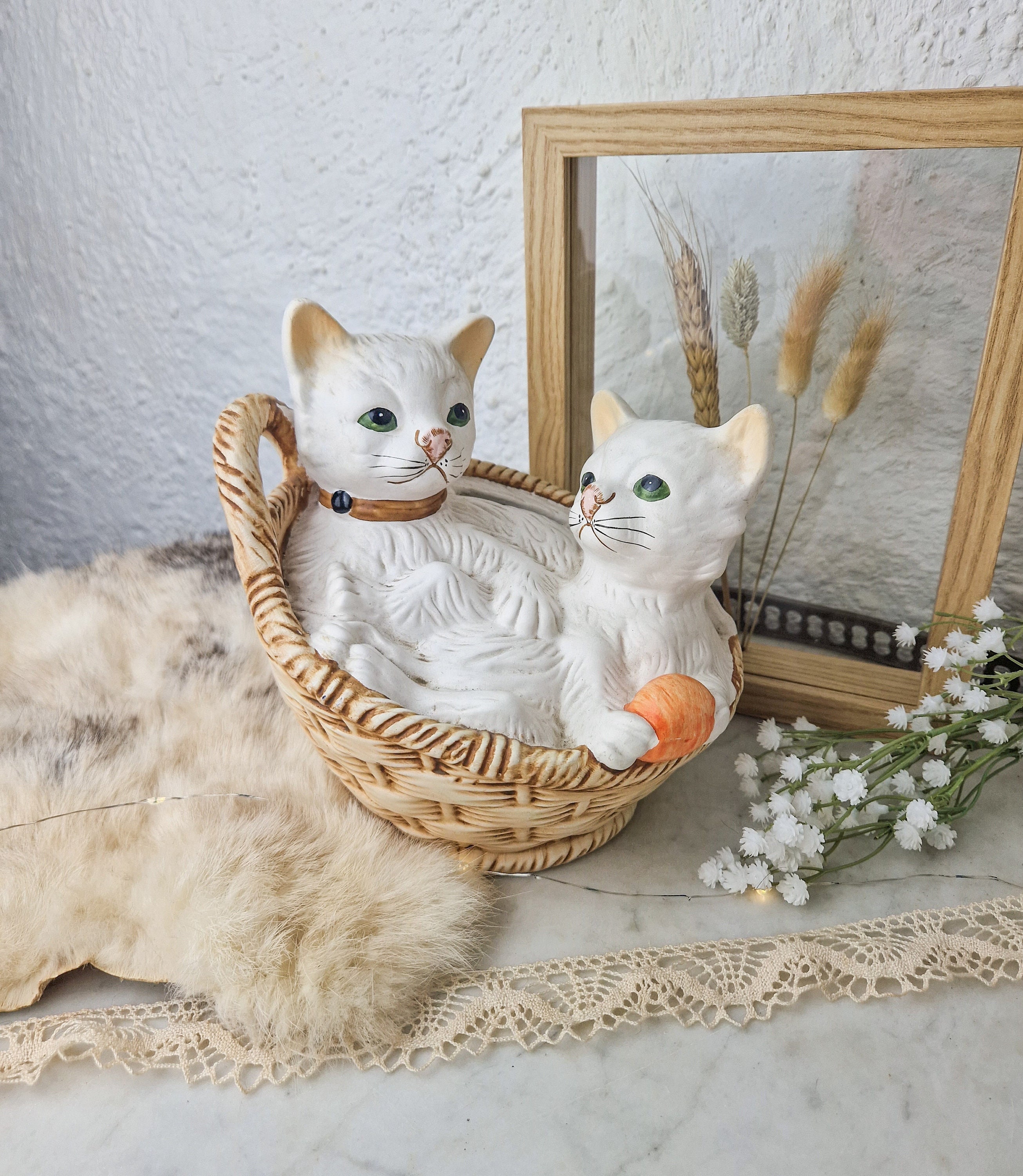 Figurine tirelire petit chat céramique vintage -  France