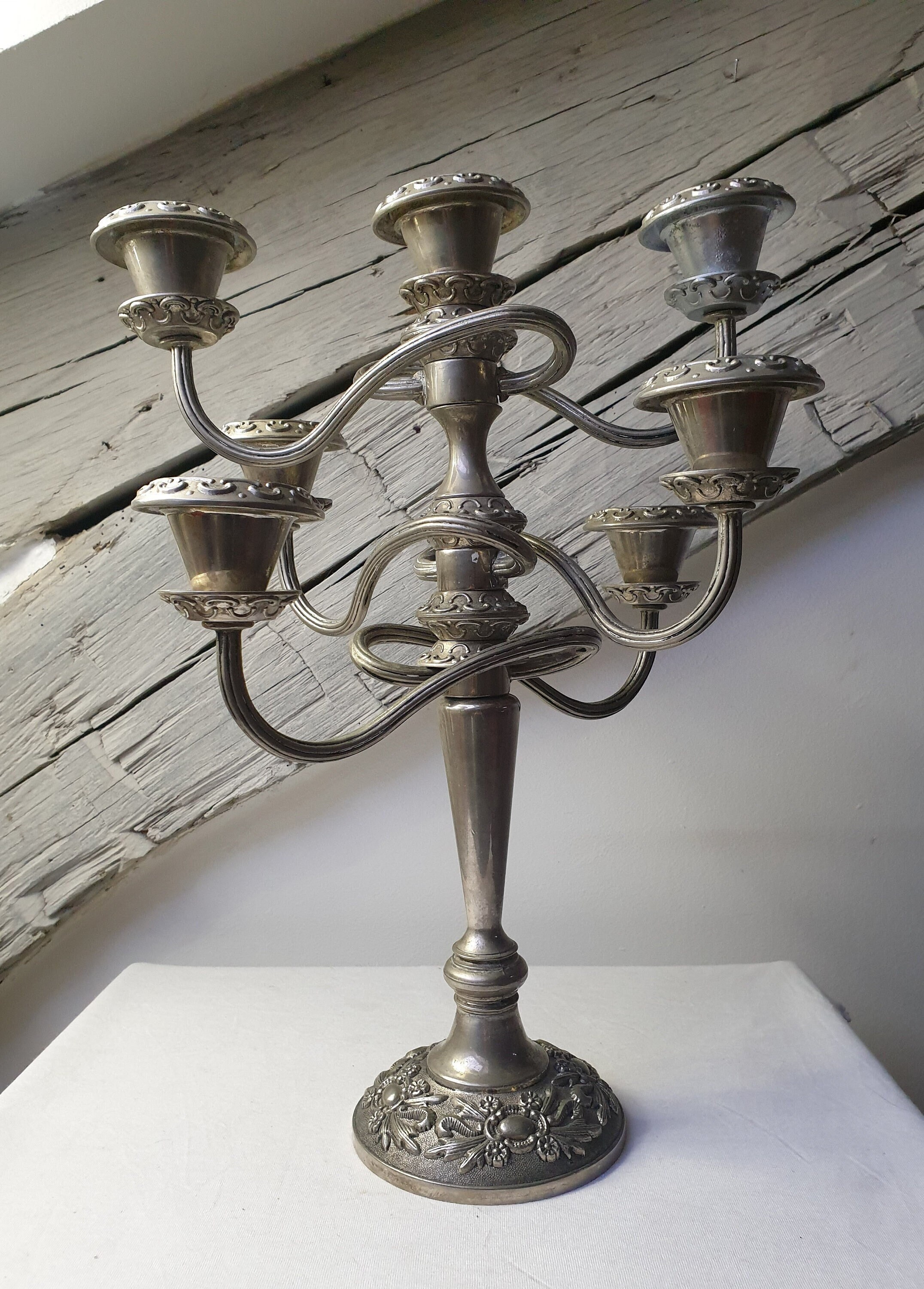 Original et Ancien Candélabre 7 Feux à Bras Entrelacés