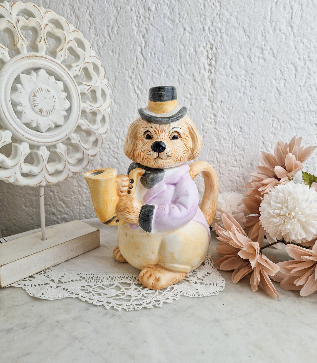 Vintage Ceramic Dog Shaped Teapot Etsy