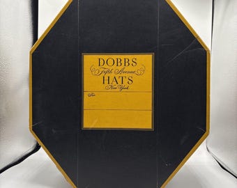 Caixa de chapéu Dobbs Fifth Avenue vintage octogonal vazia de 15 polegadas