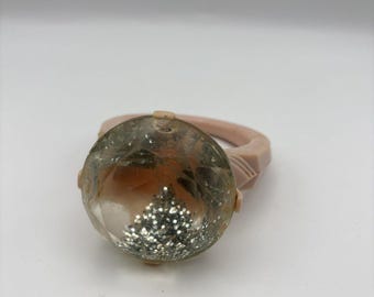 Vintage 50s Pink Diamond Ring Baby Rattle Silver Glitter