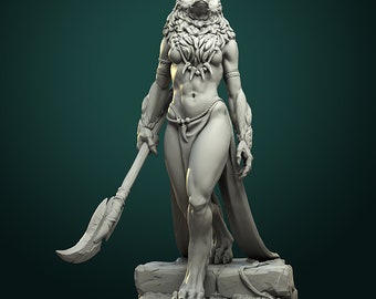 Painted 3D - WWT Paintable Resin Figure - Oleana the Werewolf Queen - 8K Printed