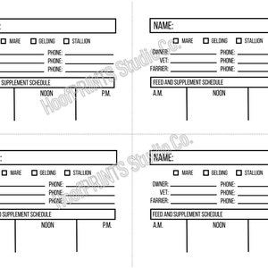 Printable Basic Stall Cards for Horses, Stables, Barns, Horse Shows ...