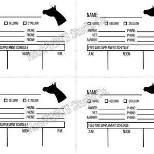 Printable Arabian Horse Stall Cards With Feed Schedule, Horse Show or ...