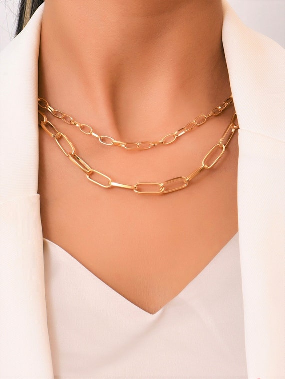 Gold Paperclip Chain Necklace, Layered Necklace Set, Layered Chain, Gold Chain Set, Gold Chain, Multilayered Chain, Aesthetic Necklace, Gold