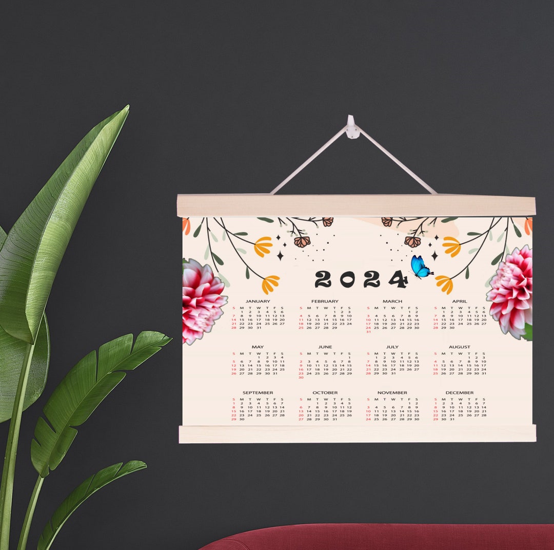 2024 Wall Calendar Flower Frame Calendar 12 Month Whole Etsy