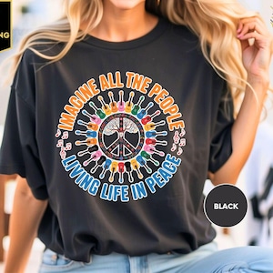 Imagine All The People T-shirt, Guitar Shirt, Beatles Song Lyric Tshirt, Peace Shirt, Beatles Lover Gift, Retro Music Tee