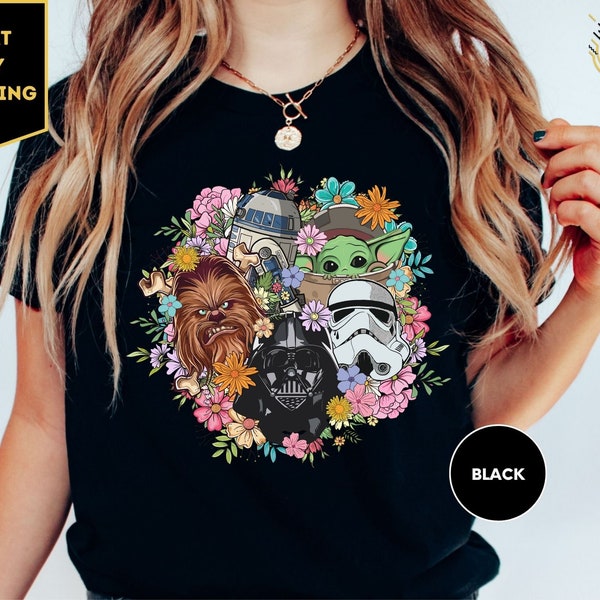 Retro Flower Star Wars Characters Shirt, Stormtrooper, Darth Vader, Disney Trip Shirt, Grogu, Chewbacca, Galaxy Edge