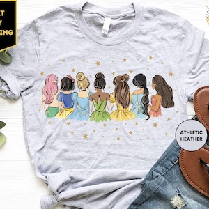 Retro shirt Disney prinses, shirt aquarel prinses, T-shirt Disney reis, Disney prinses, cadeau Disneyworld prinses