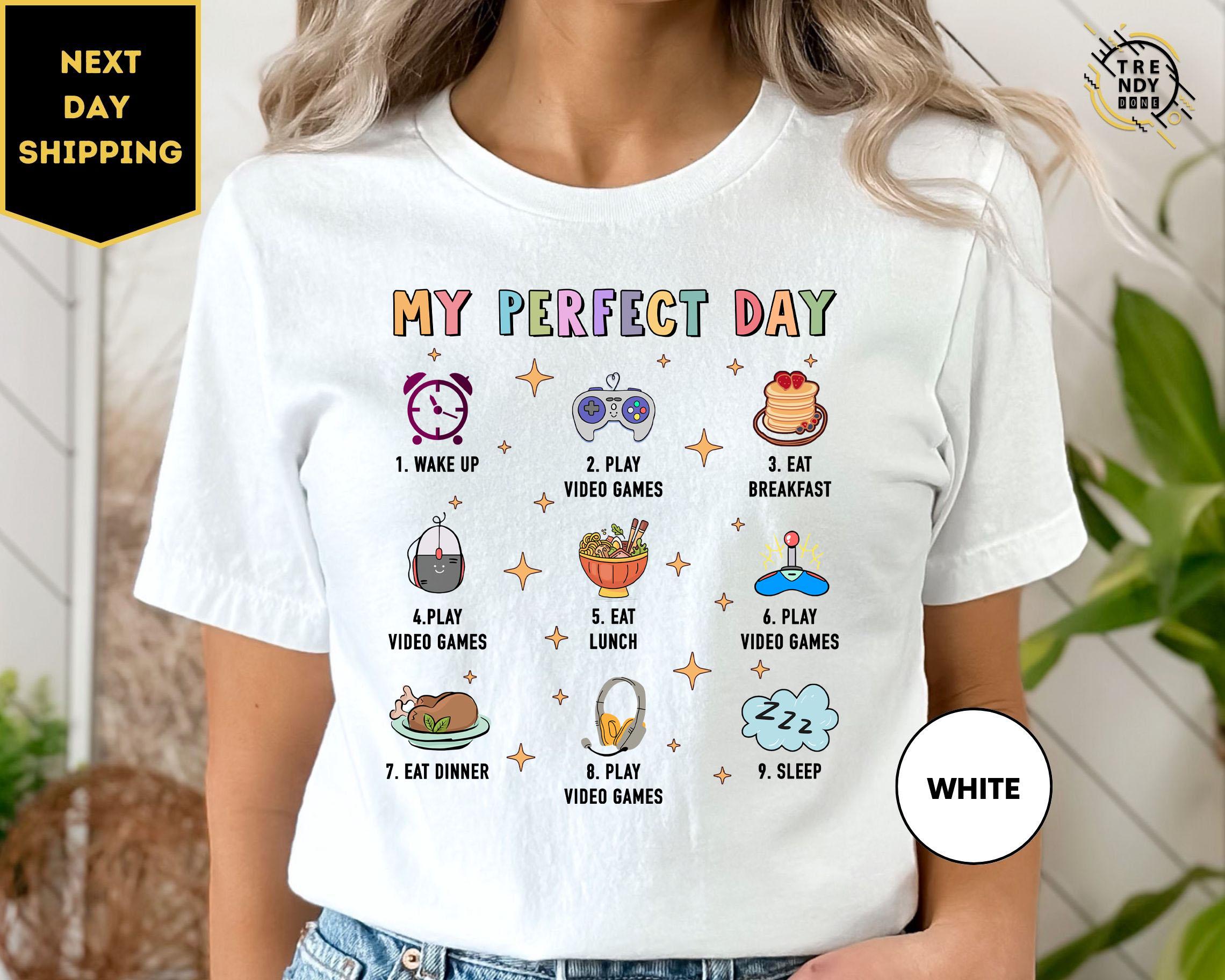 Camiseta "Mi día perfecto", camiseta de gamer, camiseta de juegos, camiseta de regalo para gamer, la mejor camiseta de gamer, regalo para gamers, camiseta de gamers