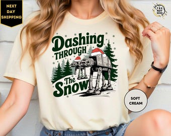 AT-AT Walker Dashing Through The Snow Christmas Shirt, Funny Disney Star Wars Xmas Light Tee, Disneyland Family Holiday