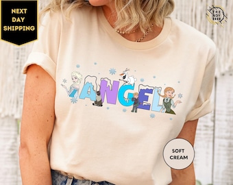 Custom Name Frozen Characters Matching T-shirt, Personalized Disney Elsa Anna Olaf Kristoff Sven Tee, Disneyland Family