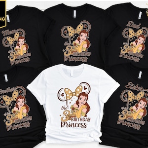 Princess Belle Birthday Shirt, Disney Custom Birthday Girl Shirt, Beauty And Beast Birthday Shirts, Princess Belle Family Bday Party