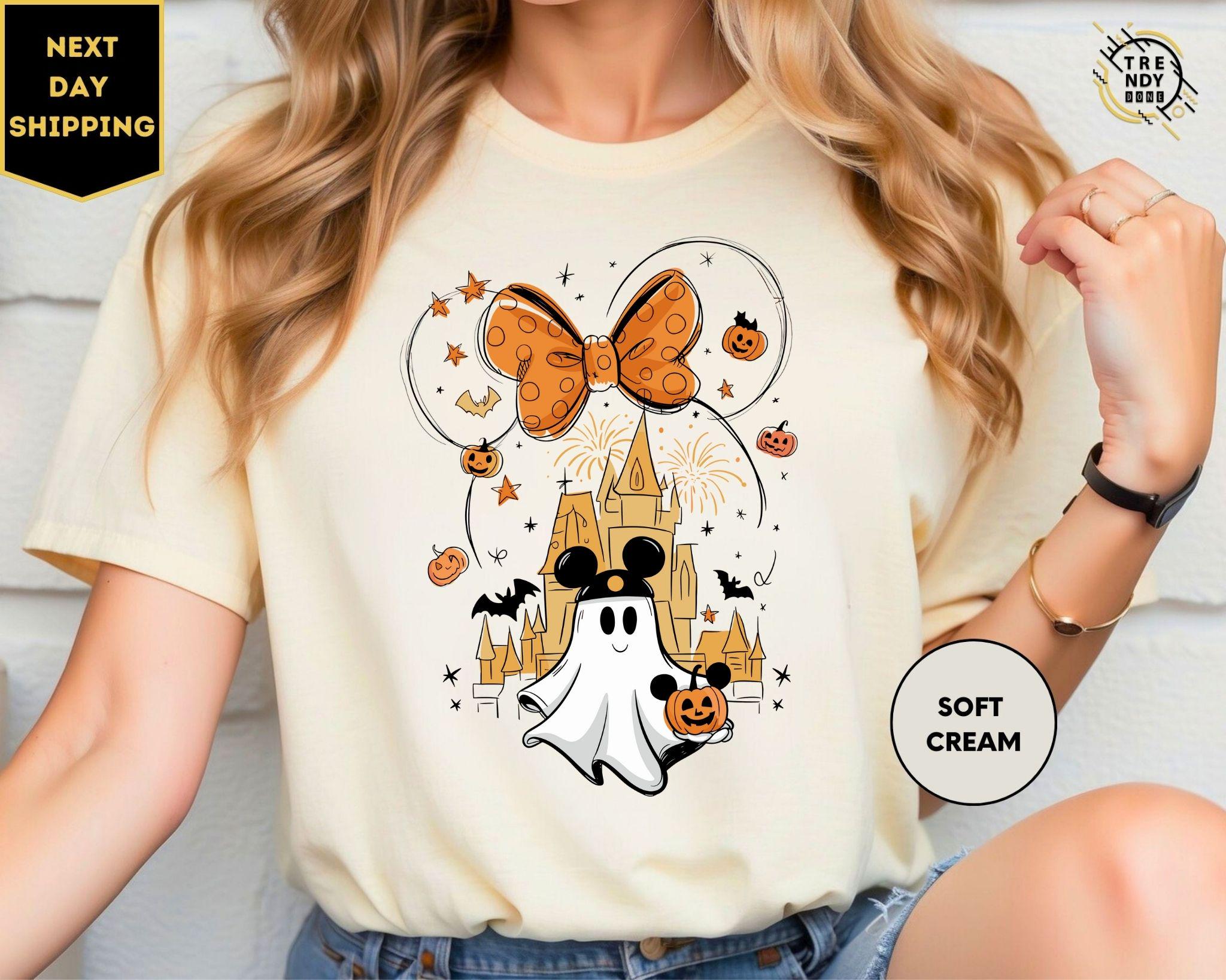 Watercolor Castle Halloween Shirt, Disney Mickey Ghost Shirt, Disneyland Halloween Shirt, Halloween Couple Shirt