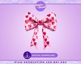 Lazo de corazón rosa PNG - Coqueta - Diseño DTF - Sublimación - PNG de San Valentín - Diseño de camiseta femenina - Tendencia - Amor - Clipart - Chica suave