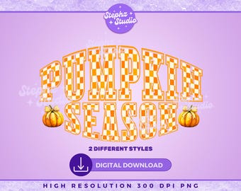 Temporada de calabaza PNG - Vibraciones de otoño - Calabaza a cuadros - Acción de gracias coqueta - Otoño retro PNG - Diseño de transferencia DTF - Sublimación - Otoño