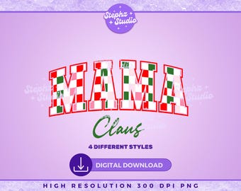 Mamá Noel PNG - Navidad retro - Cuadros - Diseño de camiseta de vacaciones familiares - Sublimación - DTF - Mamá de moda - Navidad - Descarga instantánea