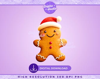 Gorro de Papá Noel con pan de jengibre PNG - 3D - Clipart navideño - Sublimación navideña - PNG retro vintage - Diseño digital - Sublimación navideña