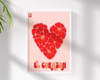 El Corazon Loteria Mexicana Imprimible Wall Art - Arte Mexicano - Decoración Latina - Latinx - Cartel del Corazón - Decoración Mexicana - Corazon Mexicano