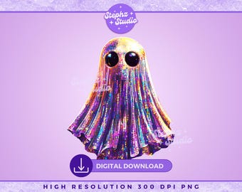 Groovy Disco Ghost PNG - Sublimation - Ghost PNG - Spooky PNG - Retro - Halloween - Clipart - Girly Ghost