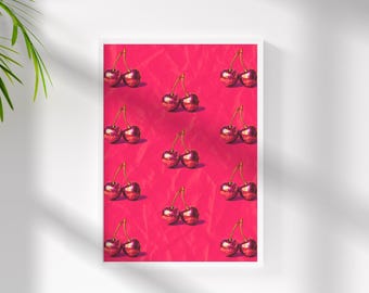 Arte de pared con diseño de cerezas estilo discoteca retro - Arte moderno - Arte de pared divertido - Arte con cerezas - Frutas estilo discoteca - Frutas con bolas de purpurina - Decoración de habitaciones universitarias - Decoración de bares