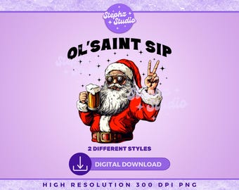 Ol' Saint Sip PNG - Viejo San Nicolás - Papá Noel divertido y gracioso - Camiseta vintage con gráfico - Cerveza de Papá Noel - Papá Noel descarado - De moda