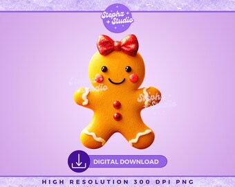 Arco de coqueta de pan de jengibre PNG - Brillo navideño - Clipart de vacaciones - Gráfico navideño femenino - PNG festivo - Sublimación navideña - Lindo 3D